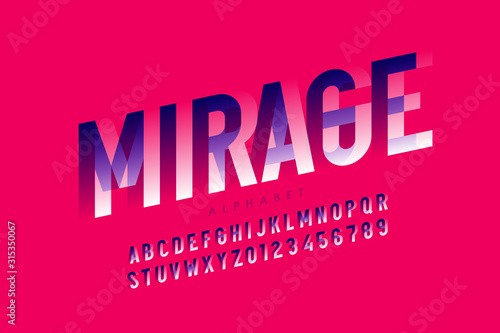 Modern optical illusion style font design, alphabet letters and numbers