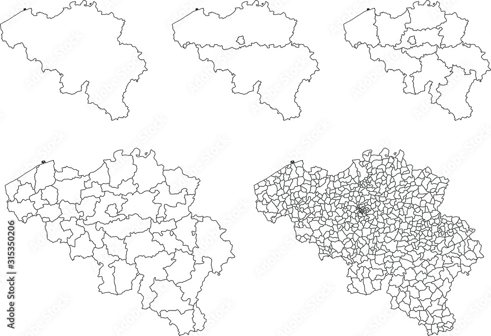 Vector map of Belgium administrative regions and areas