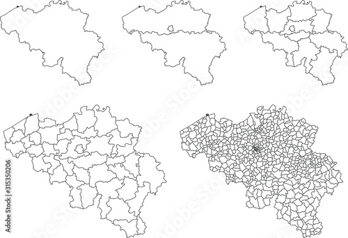 Vector map of Belgium administrative regions and areas