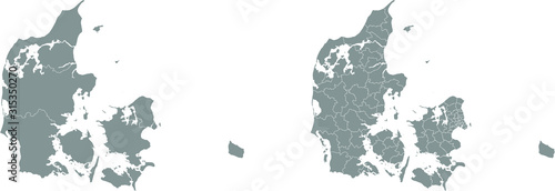 Denmark map, vector map of Denmark administrative regions, danish map