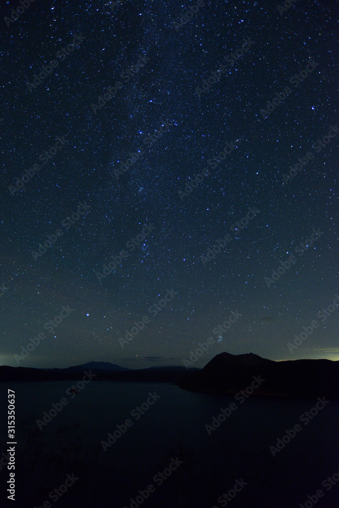 Mashu Lake and starry sky.