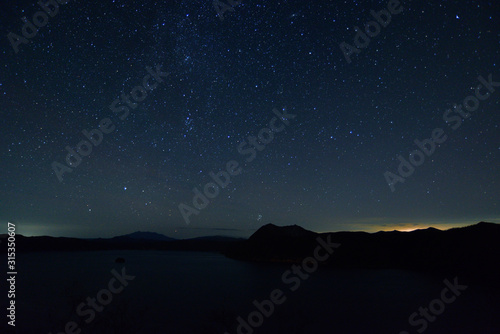 Mashu Lake and starry sky.