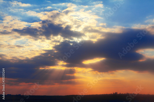 beautiful evening scenery with crepuscular rays © russieseo