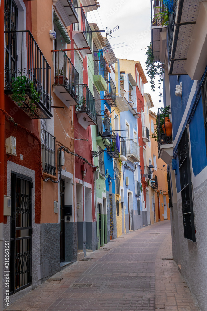 Colorful houses in seaside of Villajoyosa in Spain.