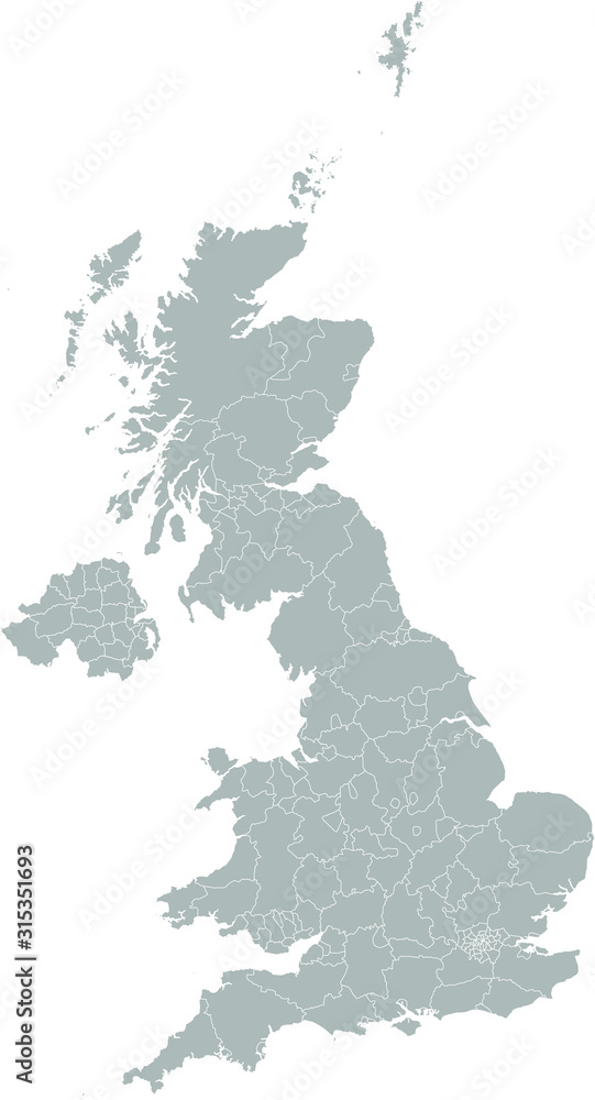 Vector map of United Kingdom regions and administrative areas