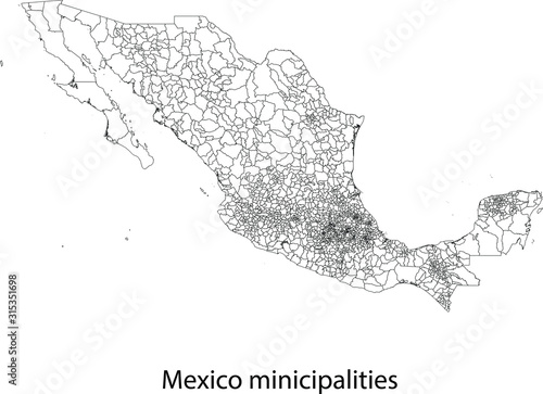 Vector map of Mexico municipalities and administrative areas
