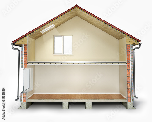 Empty house cross section, 3d illustration