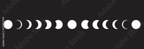 Moon phases icon on black background. Vector Illustration