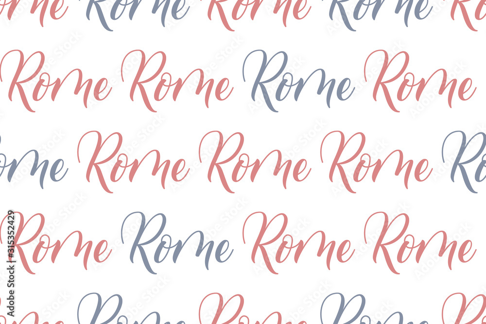 Seamless pattern of Modern brush calligraphy Rome isotated on a white background. Vector illustration.