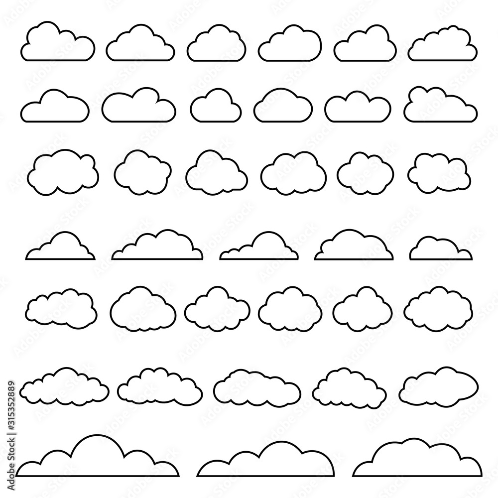 Clouds icon set isolated modern icon or logo collection realistic elements flat style vector illustration. EPS 10 Clouds icon set isolated modern icon or logo collection realistic elements flat style vector illustration. EPS 10