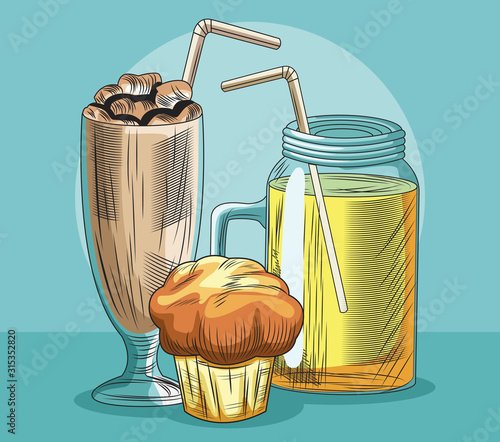 milkshake juice muffin fresh fruit food healthy