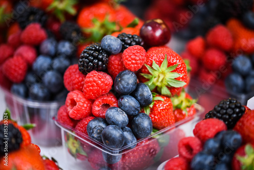 fresh berries close up - strawberries  blueberries  red berries  raspberry  black berries 