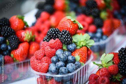 fresh berries close up - strawberries  blueberries  red berries  raspberry  black berries 