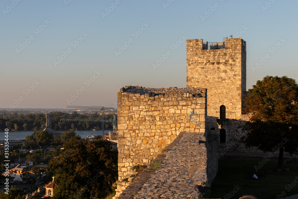 Panoramic sunset view of Belgrade Fortress, Serbia