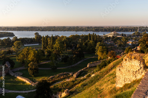 Panoramic sunset view of Belgrade Fortress  Serbia