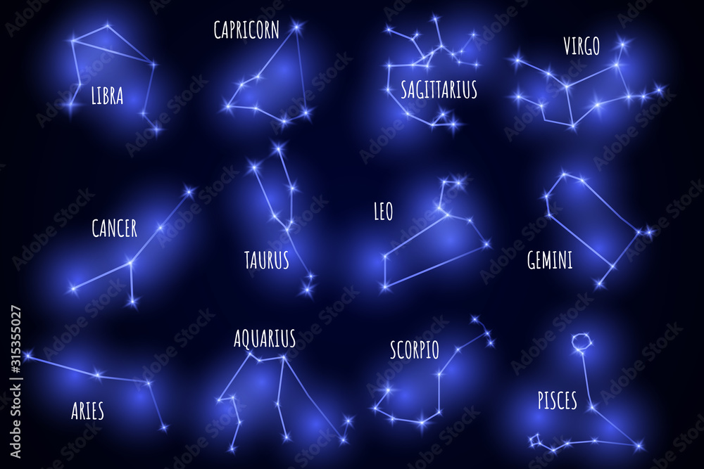 Fototapeta premium Set of neon constellations.
