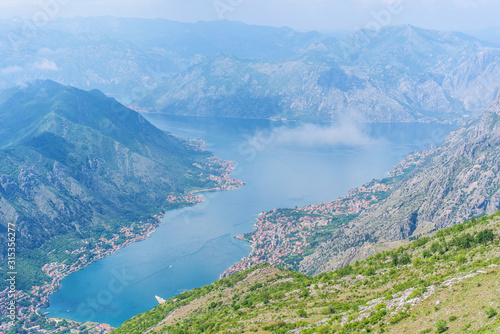 sea view from a mountain in Montenegro. panorama of the historical city and the Bay