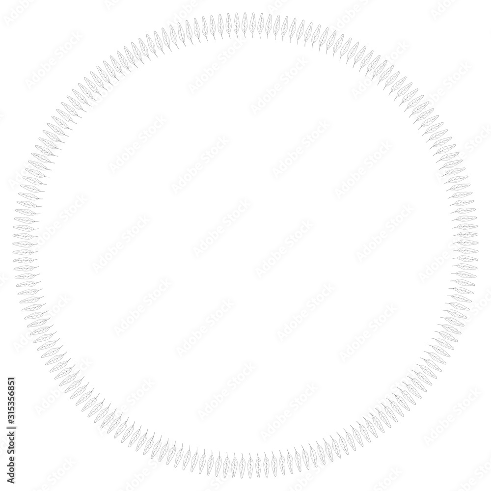 Round frame of black-and white cute vertical leaves. Isolated nature frame on white background for your design.