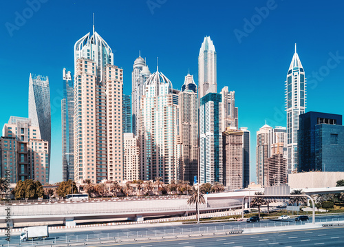 Famous residential and office district Marina in Dubai, UAE