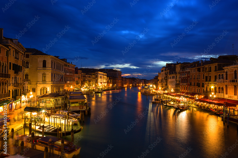 night view of Grand canal  in Venice, Italy.