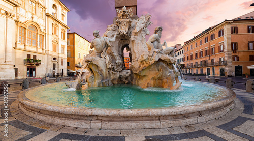 Fountain of the Four Rivers (Fontana dei Quattro Fiumi) on the Piazza Navona, Rome. Italy © phant