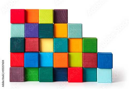Photo Descending wooden cubes wall