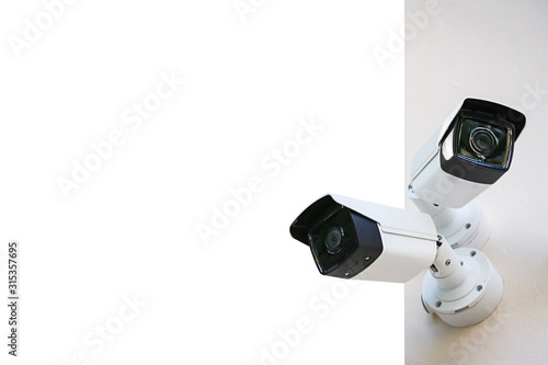 Valokuvatapetti CCTV security cameras isolated on white background with clipping path