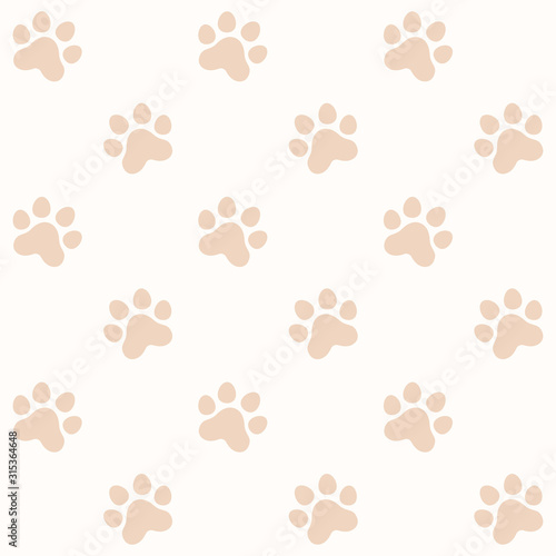 Seamless pattern of cat or dog paws. Fabric wallpaper. Pastel colors. Vector stock illustration eps10