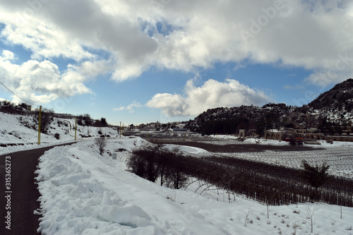 landscape in Keserwen, Mount Lebanon, covered with snow