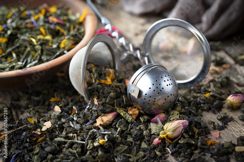 Wallpaper Mural Dried leaf tea on old background Torontodigital.ca