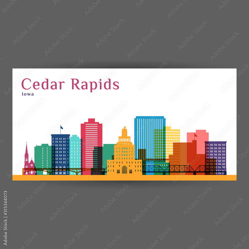 Cedar Rapids colorful architecture vector illustration, skyline city silhouette, skyscraper, flat design.
