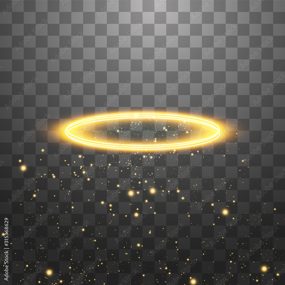 Fototapeta Golden halo angel ring. Isolated on black transparent background, vector illustration
