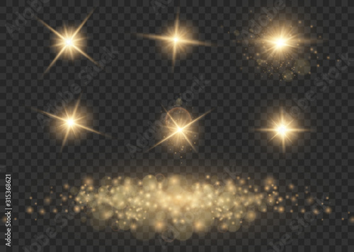Star explodes on transparent background. Sparkling magic dust particles. Bright Star. The transparent shining sun, bright flash. 