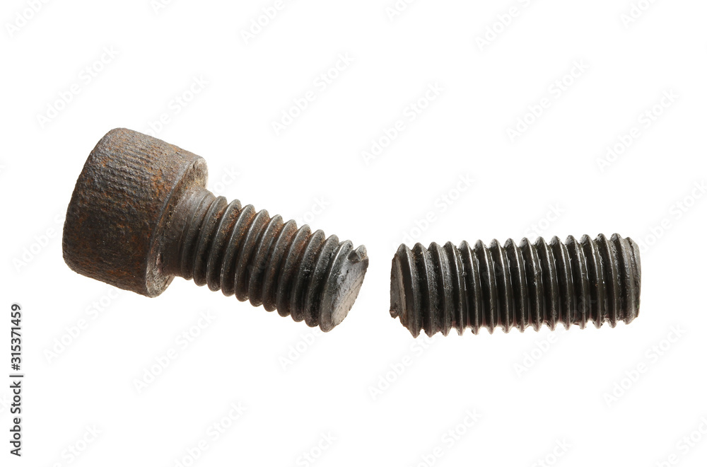 Broken screw concept danger (with clipping path) isolated on white background - obrazy, fototapety, plakaty 