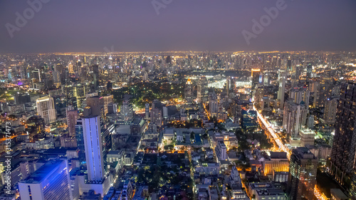 Aerial sunset view of Bangkok modern skyline, Thailand