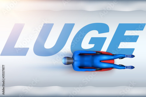 View of Skeleton Track with luge and athlete in motion. Vector Illustration Background