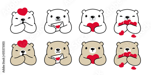 Bear vector heart valentine icon polar bear teddy logo symbol character cartoon illustration doodle design