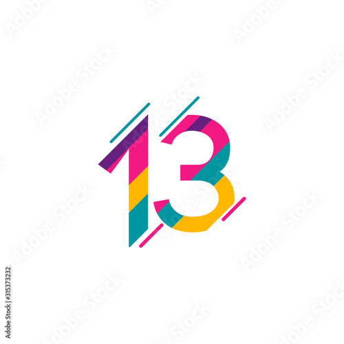 13 Years Anniversary Celebration Full Color Vector Template Design Illustration