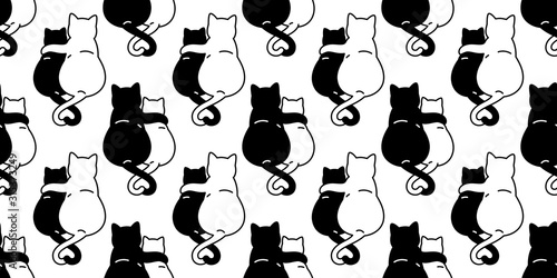 cat seamless pattern valentine heart kitten hug vector scarf isolated repeat background tile wallpaper cartoon doodle illustration design