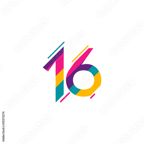 16 Years Anniversary Celebration Full Color Vector Template Design Illustration