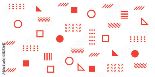 Memphis Simple Red Abstract Circle Line Rectangle Box Arrow Cross Mountain River Pie Egypt Basic Shape Background for shirt
