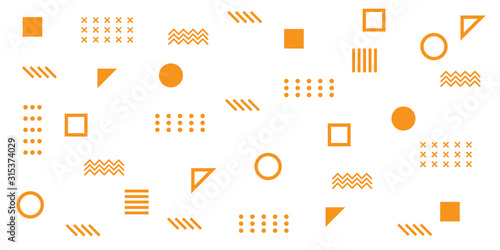 Memphis Simple Orange Abstract Circle Line Rectangle Box Arrow Cross Mountain River Pie Egypt Basic Shape Background for shirt