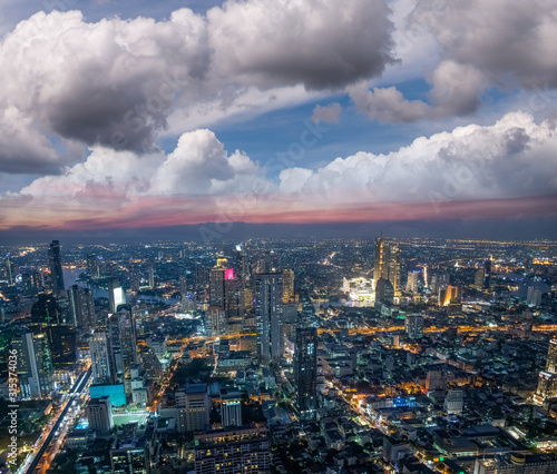 Aerial sunset view of Bangkok modern skyline  Thailand
