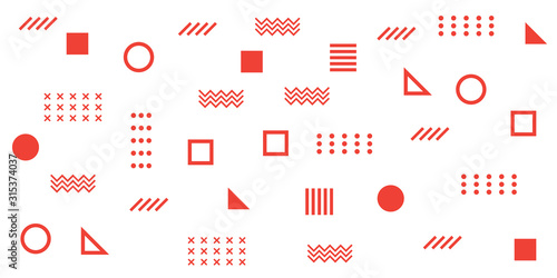 Memphis Simple Red Abstract Circle Line Rectangle Box Arrow Cross Mountain River Pie Egypt Basic Shape Background for shirt