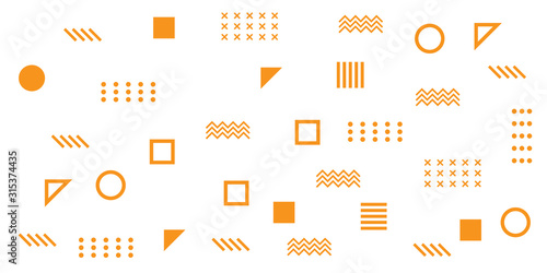 Memphis Simple Orange Abstract Circle Line Rectangle Box Arrow Cross Mountain River Pie Egypt Basic Shape Background for shirt
