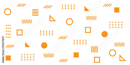 Memphis Simple Orange Abstract Circle Line Rectangle Box Arrow Cross Mountain River Pie Egypt Basic Shape Background for shirt