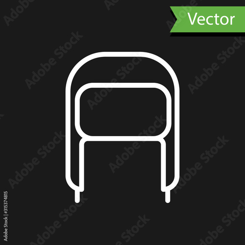 White line Winter hat with ear flaps icon isolated on black background. Vector Illustration