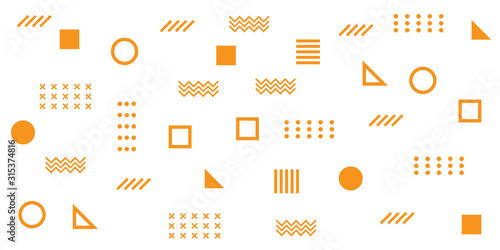 Memphis Simple Orange Abstract Circle Line Rectangle Box Arrow Cross Mountain River Pie Egypt Basic Shape Background for shirt