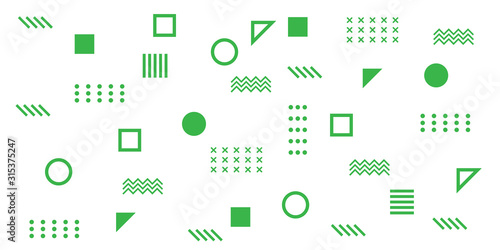 Memphis Simple Green Abstract Circle Line Rectangle Box Arrow Cross Mountain River Pie Egypt Basic Shape Background for shirt