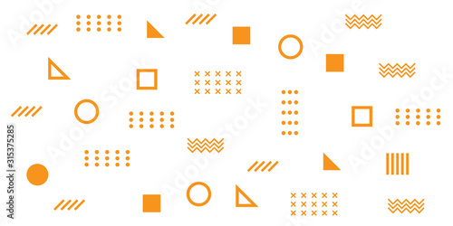 Memphis Simple Orange Abstract Circle Line Rectangle Box Arrow Cross Mountain River Pie Egypt Basic Shape Background for shirt